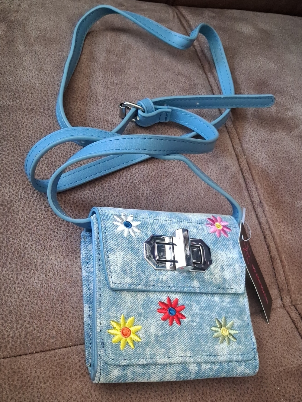 No Boundaries Blue Denim Floral Crossbody Bag Wallet